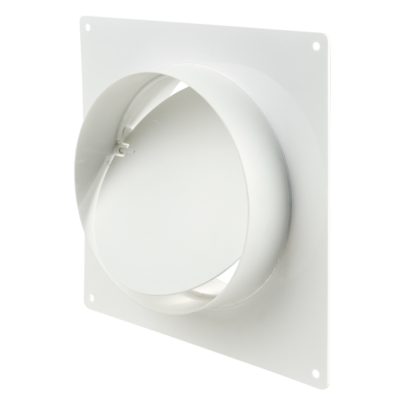 Connector with backdraft damper and wall plate for round ducts